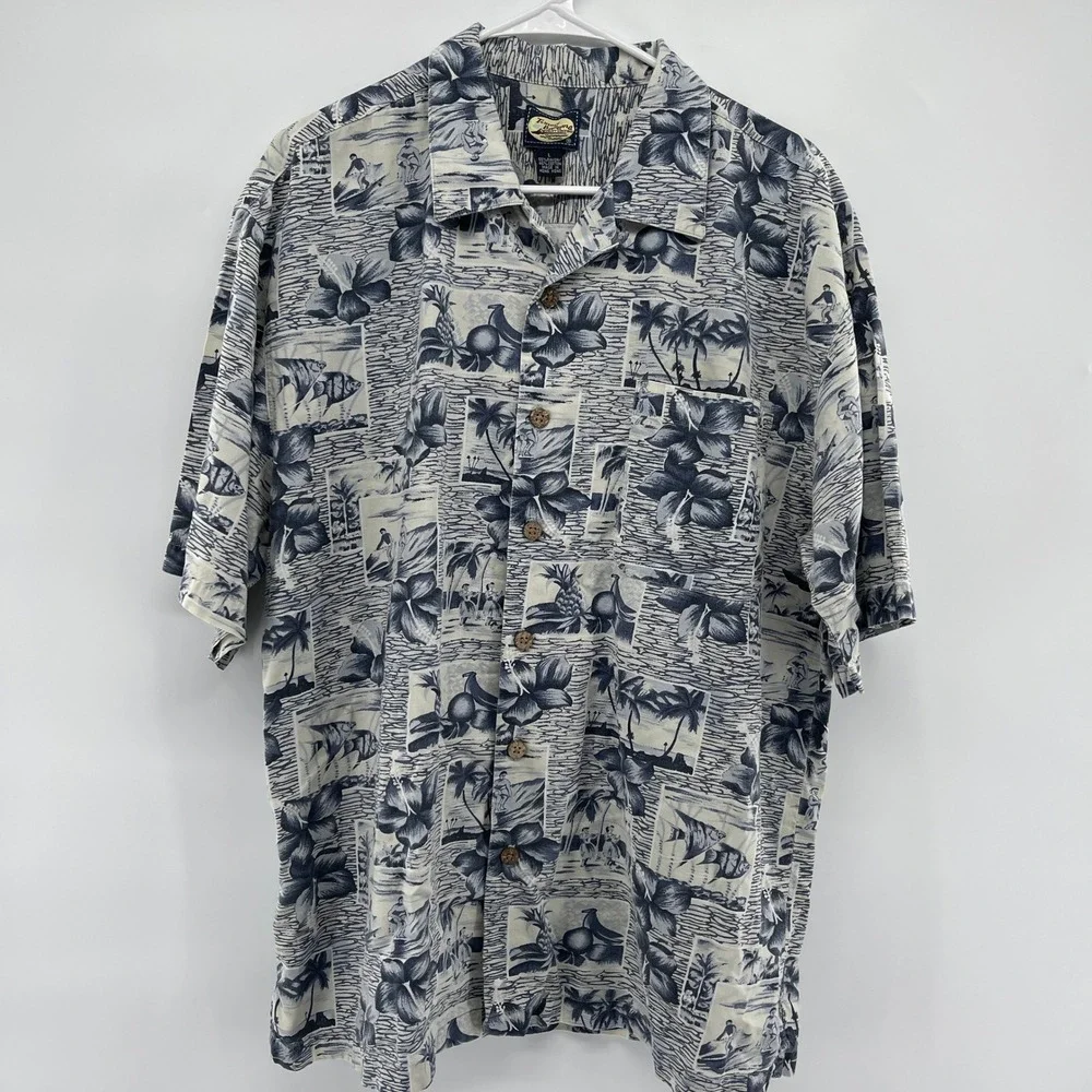 Tommy Bahama Mens Large Hawaiian Shirt Tropical‎ Print Short Sleeve Button Up